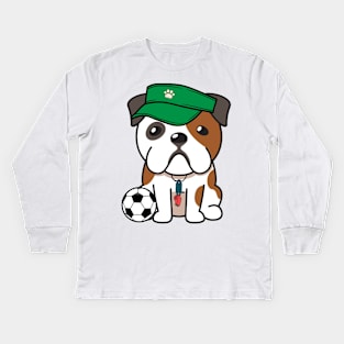 Bulldog Playing Soccer Kids Long Sleeve T-Shirt